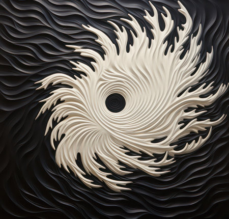 Abstract black and white spiral background. Computer generated 3D photo rendering.の素材