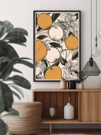 Mock up poster frame in scandinavian interior, 3d renderの素材