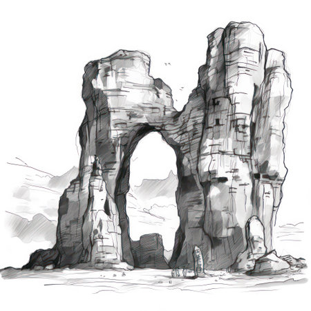 Stone arch in the desert. Hand drawn illustration on white background.の素材