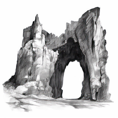 Ice cave on white background. Digital watercolor painting. Hand drawn illustration.の素材