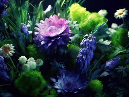 beautiful bouquet of flowers on a dark background. close-upの素材