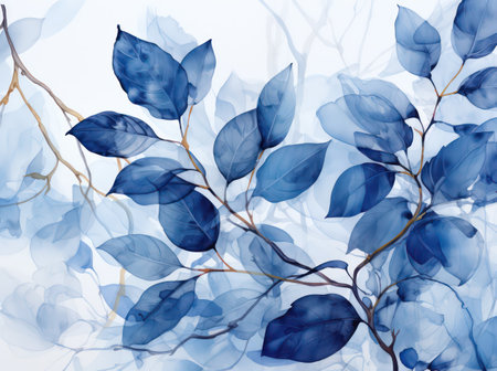 Blue eucalyptus branches with leaves on a white backgroundの素材