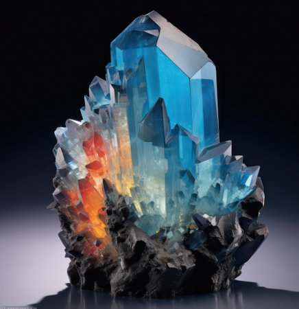 Blue tourmaline on a black background. 3d illustration.の素材