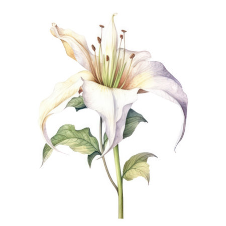 White lily flower isolated on white background. Watercolor illustration.の素材