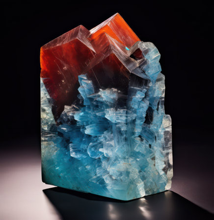 Fluorite crystal on a black background. Macro photo.の素材