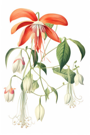 Fuchsia flowers isolated on white background. Hand drawn vector illustration.の素材