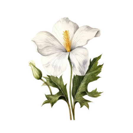Watercolor illustration of a white anemone flower, isolated on white backgroundの素材