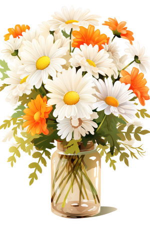 Bouquet of daisies in a glass vase.の素材