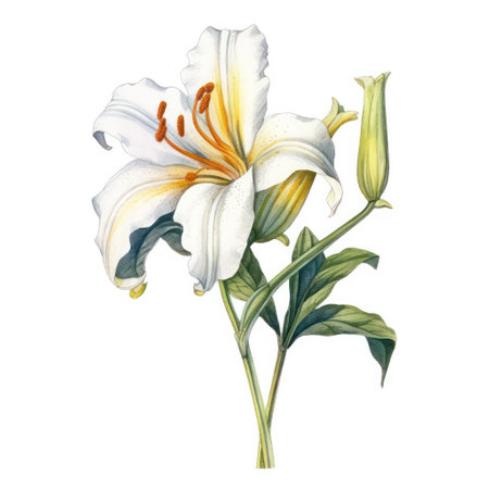 White lily flower on a white background. Watercolor illustration.の素材