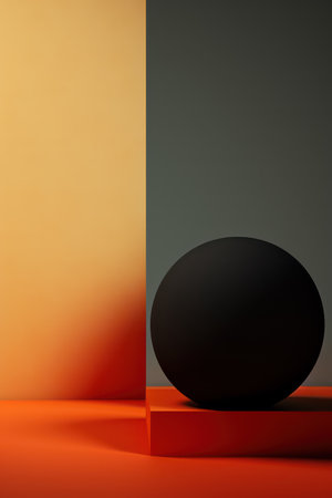 Abstract background with black sphere on orange and grey background. 3d renderの素材