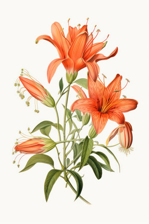 Bouquet of orange lilies on a white background. Vector illustration.の素材