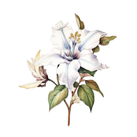Beautiful vector image with nice watercolor lily flower on white backgroundの素材