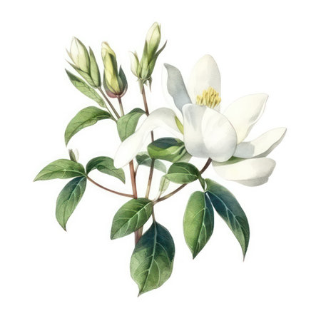 White magnolia flower. Watercolor illustration isolated on white background.の素材