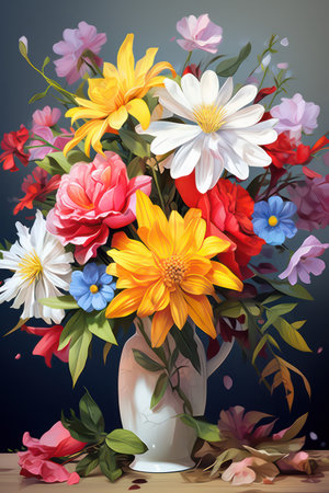 Bouquet of colorful flowers in a vase. Vector illustration.の素材