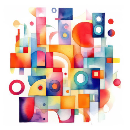 Abstract background with colorful geometric elements, watercolor illustration. Vector.の素材