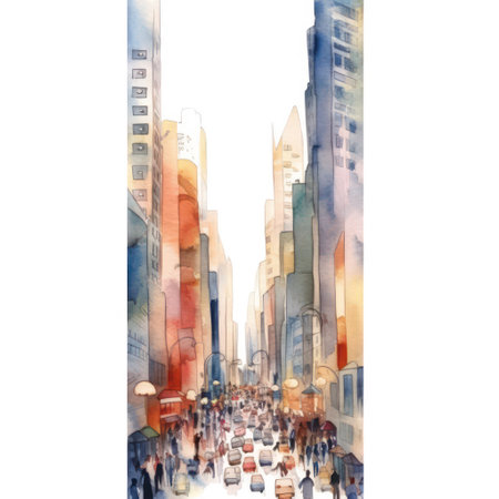 Digital watercolor painting of a street in New York City, USAの素材