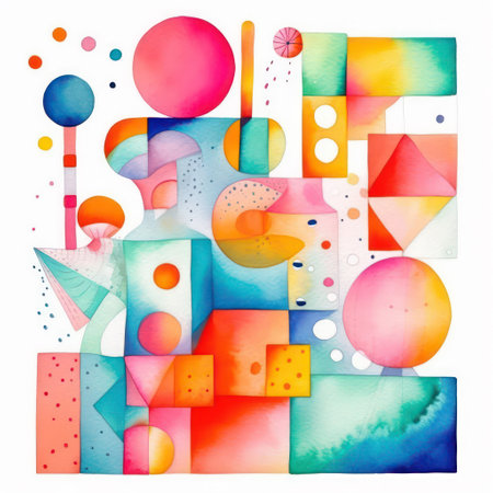 Abstract watercolor background with geometric elements. hand-drawn illustration.の素材