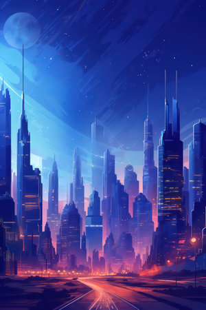 Futuristic city at night. Futuristic cityscape. Vector illustration.の素材