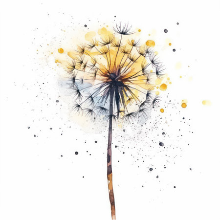 Abstract dandelion on white background. Watercolor hand drawn illustrationの素材