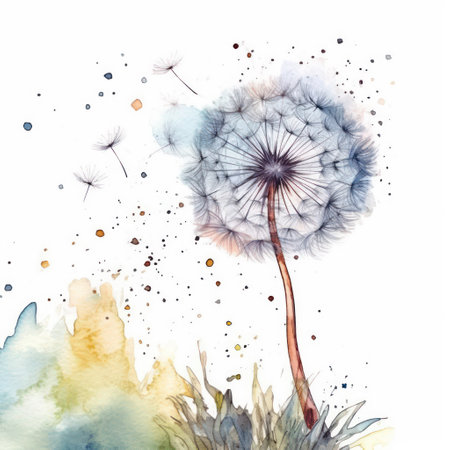 Watercolor dandelion on white background. Hand drawn illustration.の素材