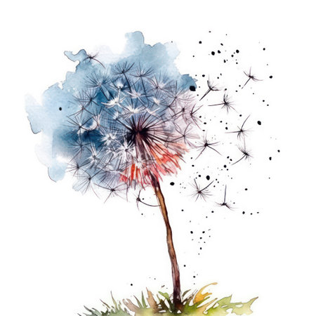 Dandelion. Hand drawn watercolor illustration isolated on white backgroundの素材