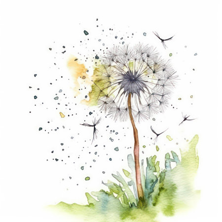 Dandelion flower. Hand drawn watercolor illustration on white backgroundの素材