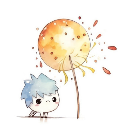 Cute cartoon hedgehog on a tree. Watercolor illustration.の素材