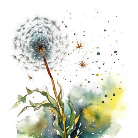 Watercolor dandelion on white background. Hand drawn illustration.の素材