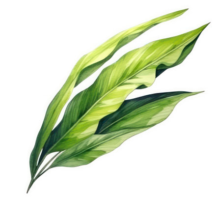 Tropical leaves isolated on white background. Watercolor illustration.の素材