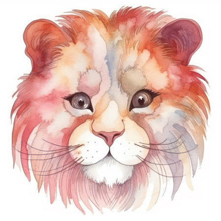 Watercolor portrait of a lion. Print for T-shirt.の素材
