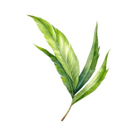 Watercolor tropical leaf isolated on white background. Hand drawn illustration.の素材