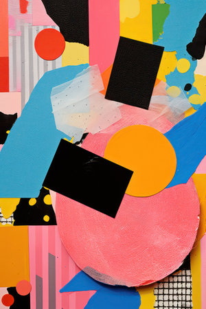 Abstract background with colorful geometric shapes. Collage. Studio shot.の素材