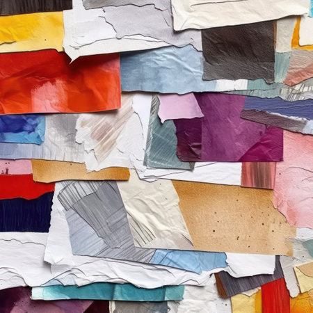 abstract background with multicolored pieces of scraps of old paperの素材