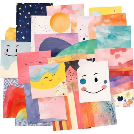 Hand drawn collage with abstract shapes and watercolor elements. Vector illustration.の素材