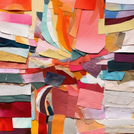 Colorful scraps of paper as background, close up. Texture.の素材