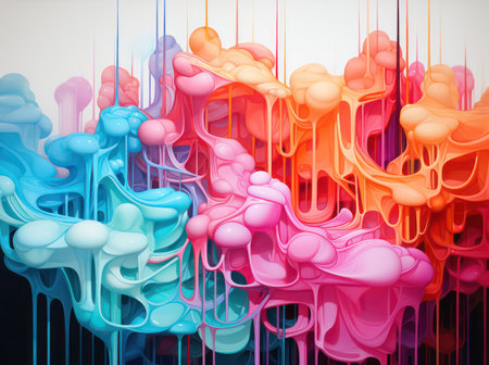 Colorful paint splashes on a black background. 3d renderingの素材