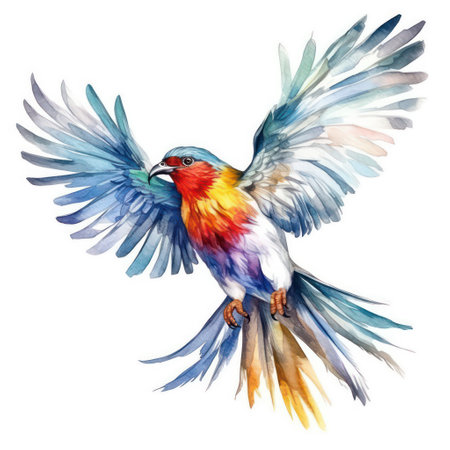 Beautiful vector image with nice watercolor hand drawn bird isolated on white backgroundの素材