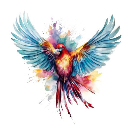 Flying parrot bird. Watercolor illustration isolated on white background.の素材