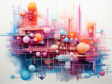 Abstract colorful background. Digital illustration. 3d rendering. Futuristic technology style.の素材