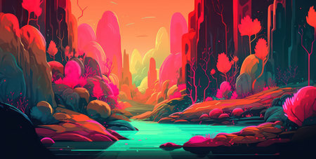Fantasy landscape. Cartoon style. Vector illustration for your design.の素材