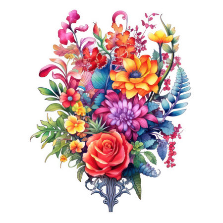 Watercolor floral bouquet isolated on white background. Hand drawn illustration.の素材