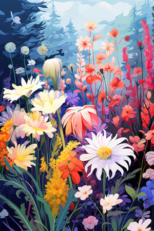Colorful floral background with wildflowers. Vector illustration for your designの素材