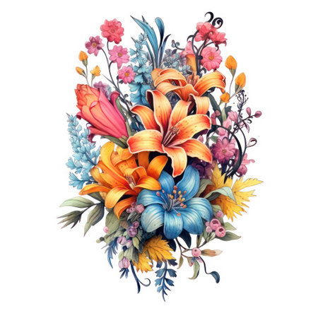 Beautiful vector image with nice watercolor bouquet of liliesの素材