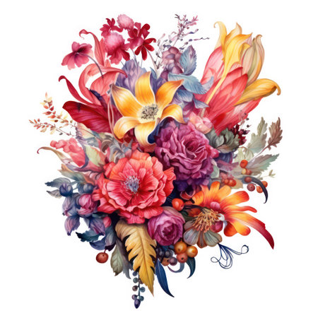 Beautiful vector image with nice watercolor bouquet of autumn flowersの素材