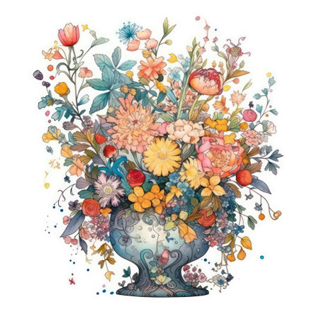 Bouquet of flowers in a vase. Watercolor illustrationの素材