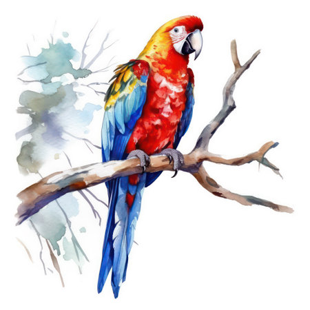 Beautiful vector image with nice watercolor parrot on a branchの素材