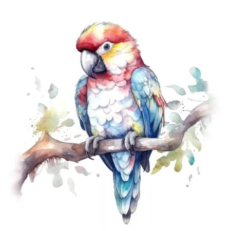 Watercolor parrot isolated on white background. Hand drawn illustration.の素材
