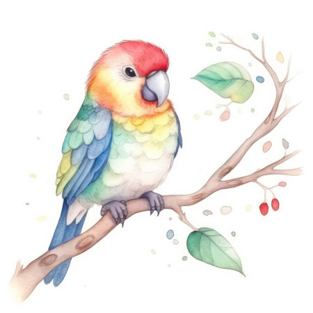 Watercolor parrot isolated on white background. Hand drawn illustration.の素材