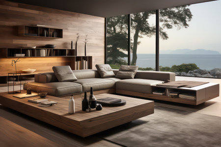 3d rendering of a modern living room with a beautiful view.の素材