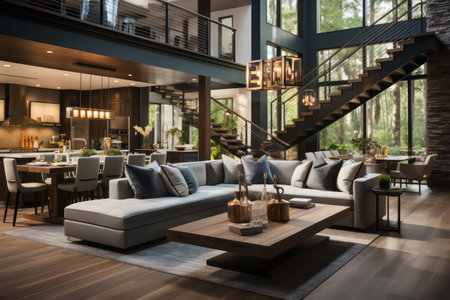 Interior of modern living room with sofa and coffee table. 3d renderingの素材
